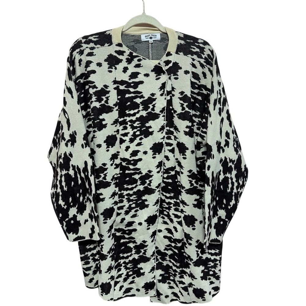Crazy Train Women Cow Print Cardigan Sweater Snap Front Duster Medium Western